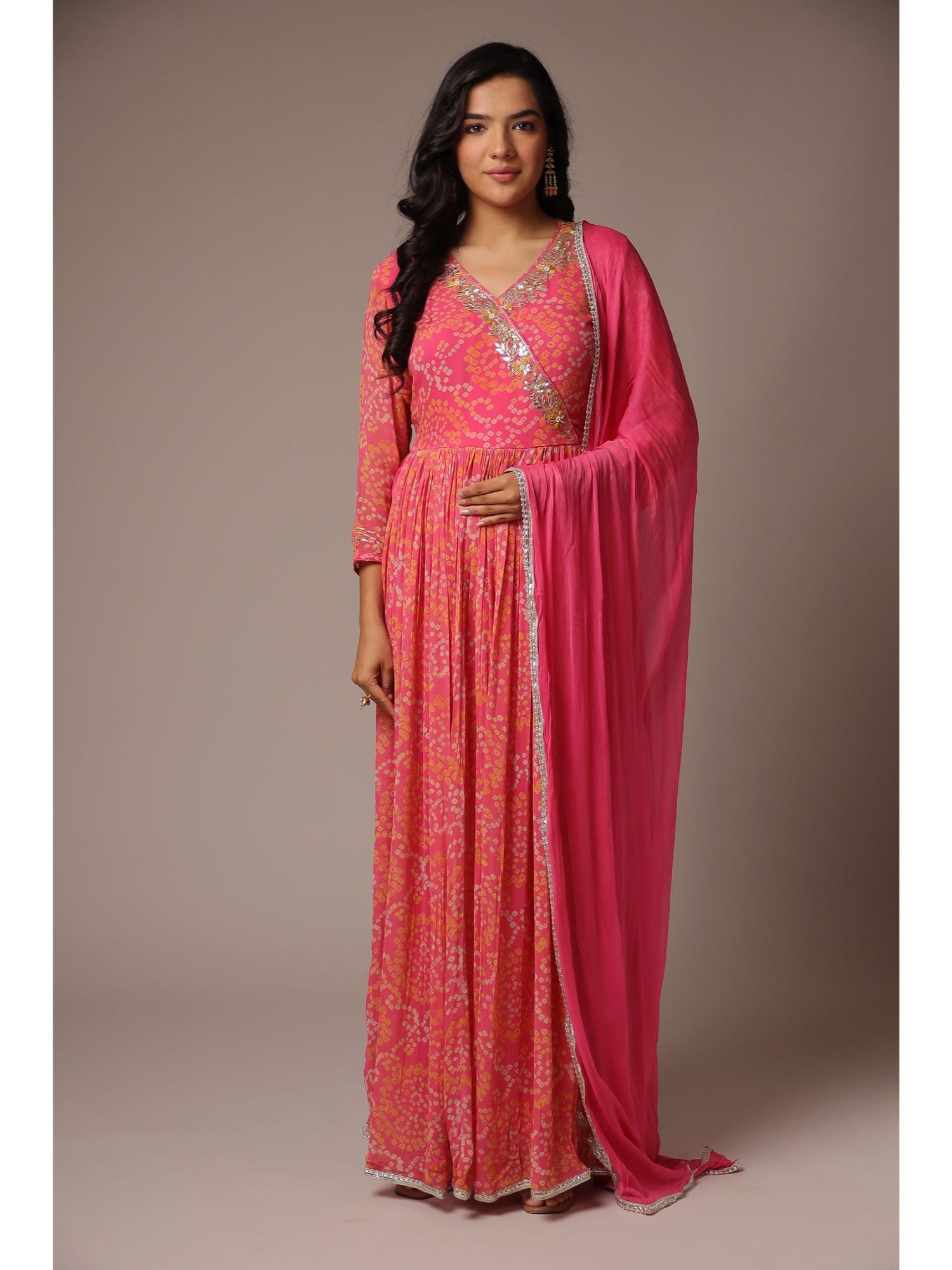 light pink georgette ethnic dress with embroidery work (set of 2)