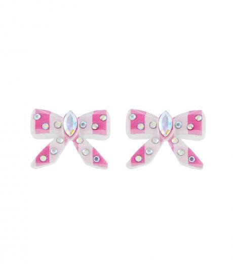 light pink gingham bow stud earrings