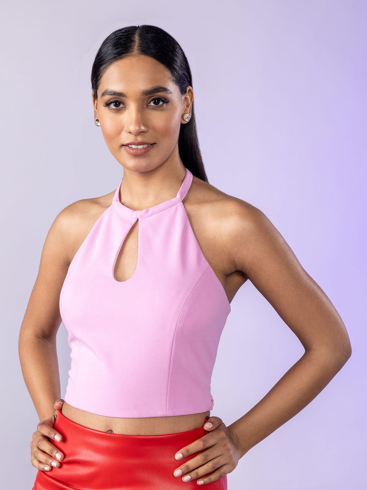 light pink halter neck crop top