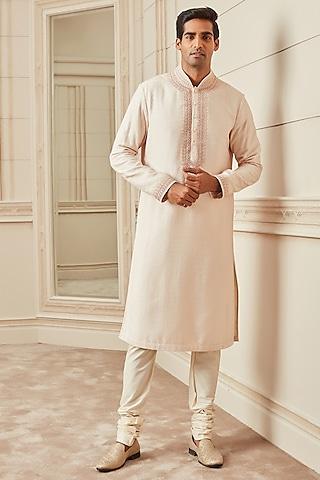 light pink jacquard embroidered kurta set