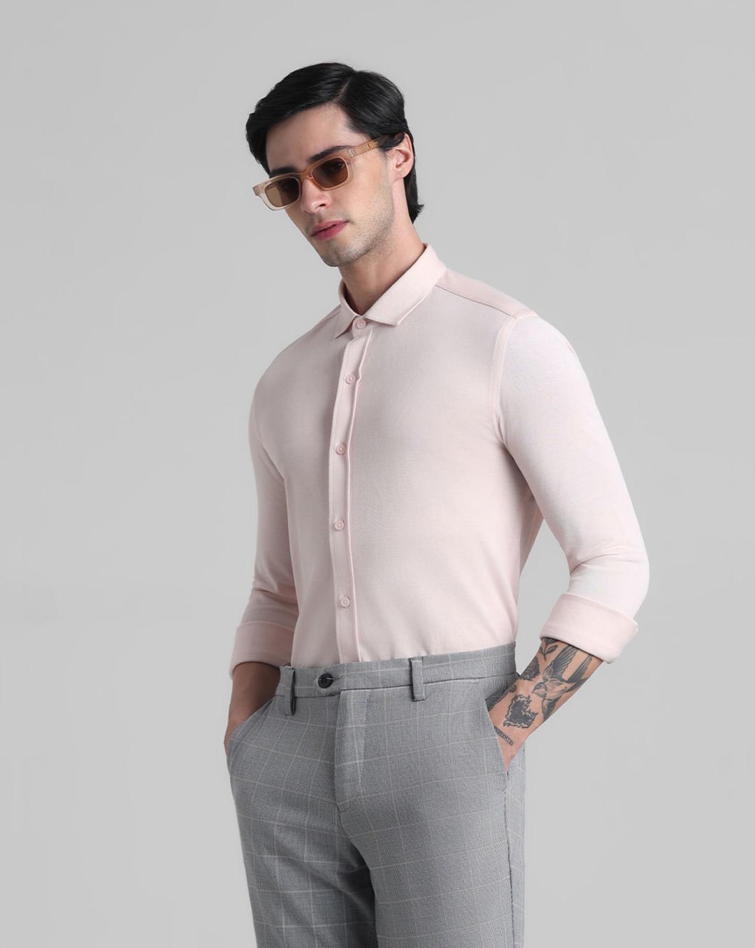 light pink knitted full sleeves shirt