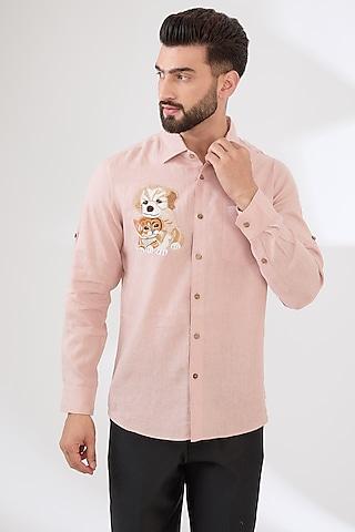 light pink linen embroidered shirt