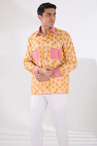 light pink linen printed shirt