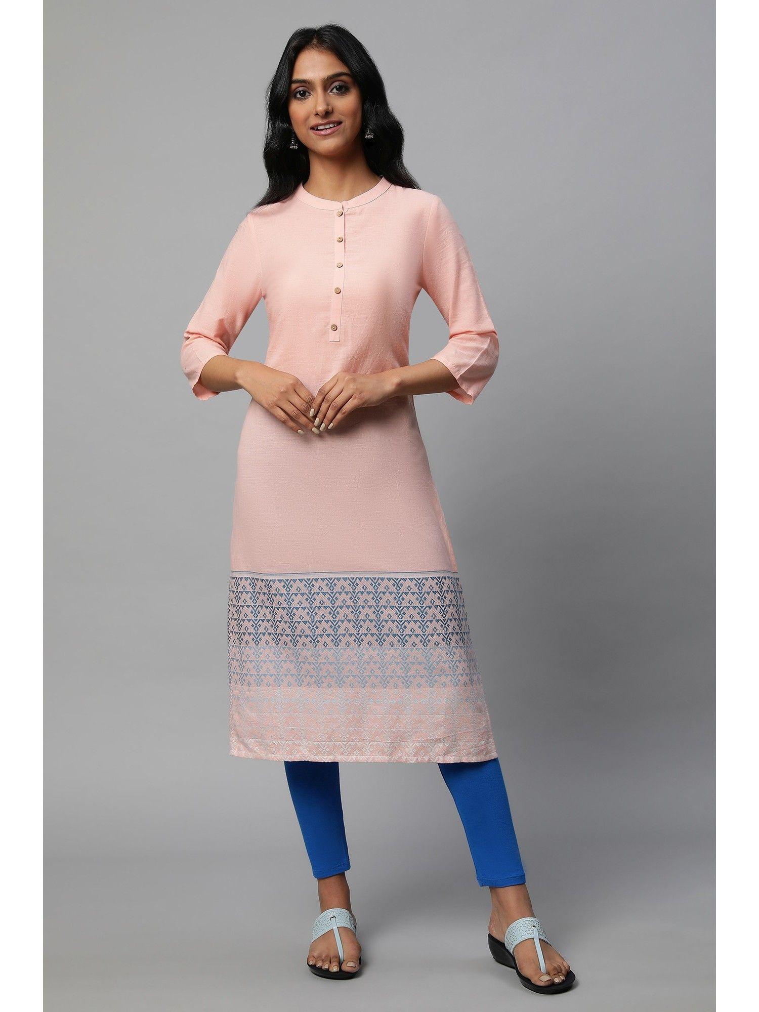 light pink mandarin neck printed kurta