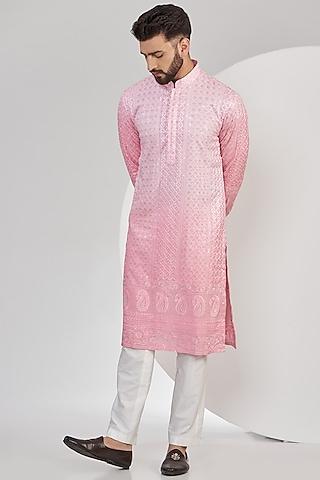 light pink ombre georgette sequins work chikankari kurta set