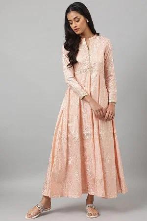 light pink placement print flared dress