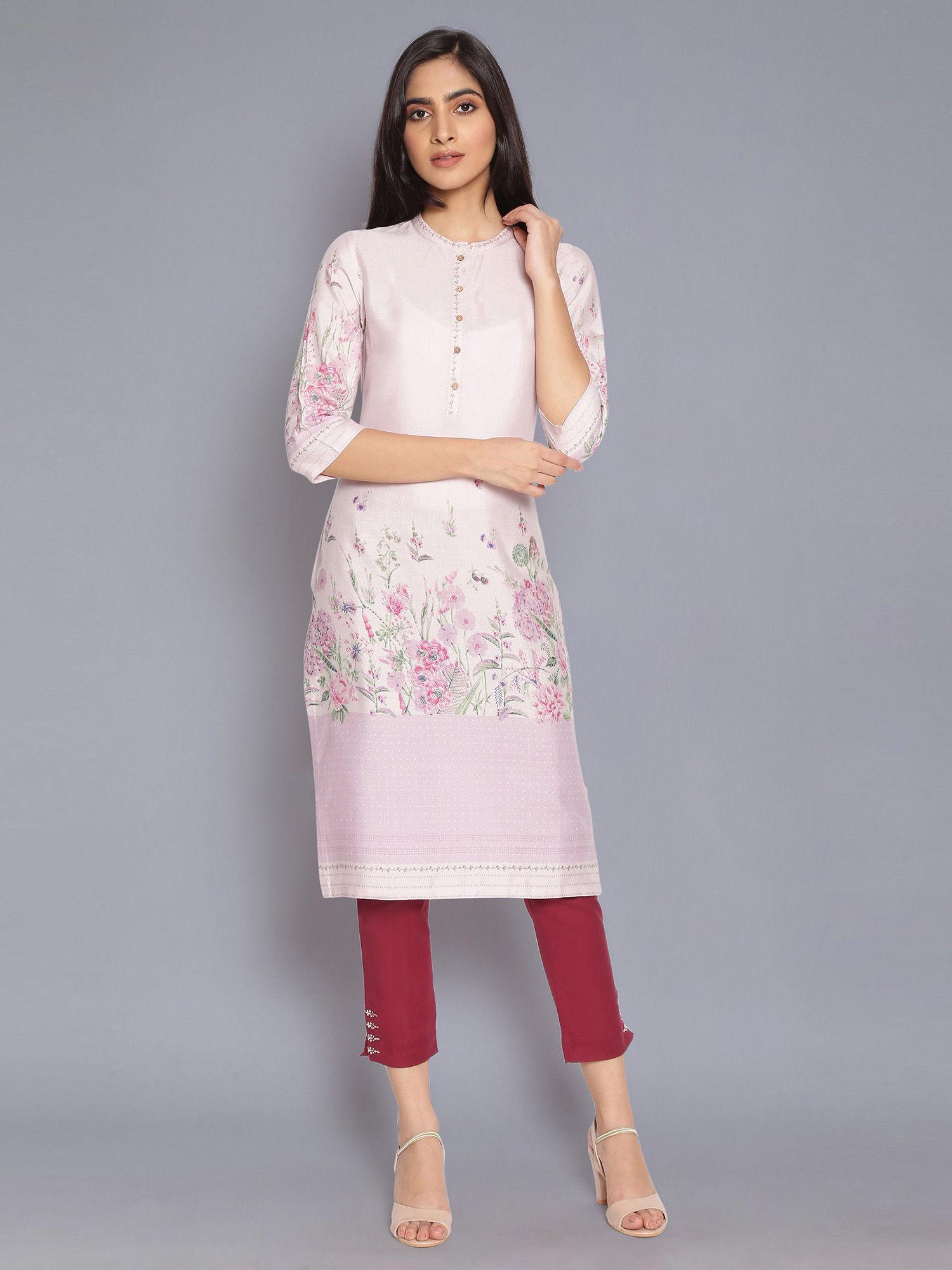 light pink placement print kurta