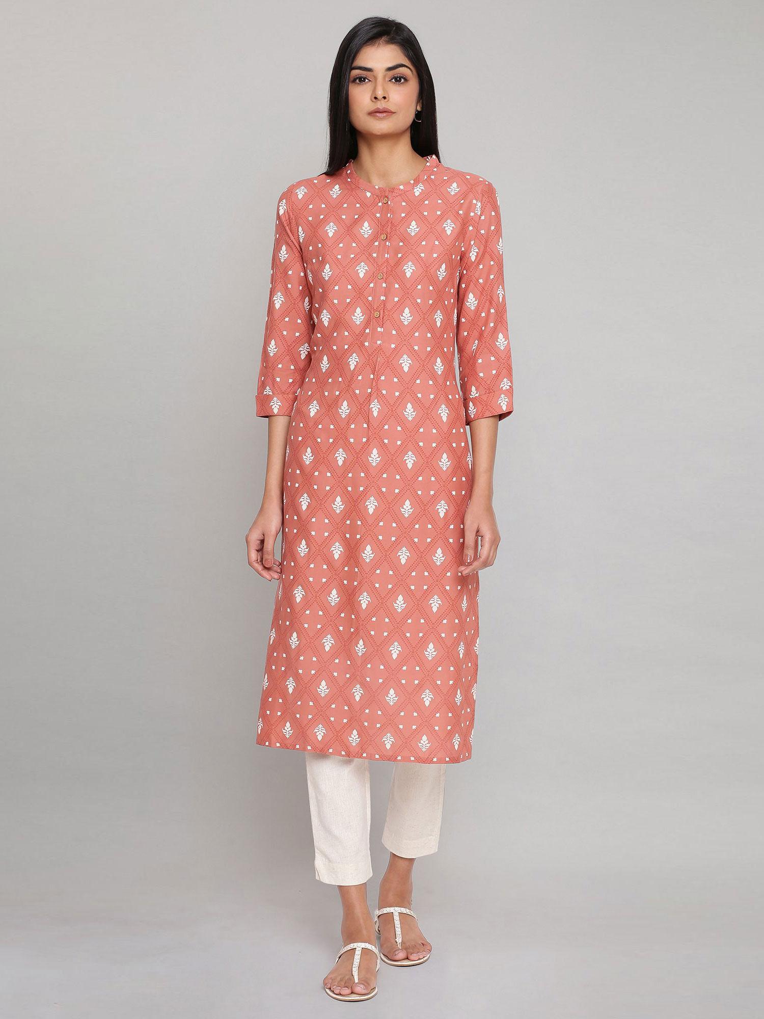 light pink printed button don kurta