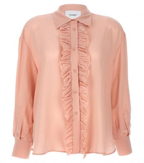 light pink ruffled silk shirt