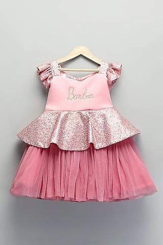 light pink scuba & sequins barbie dress with skirt for girls
