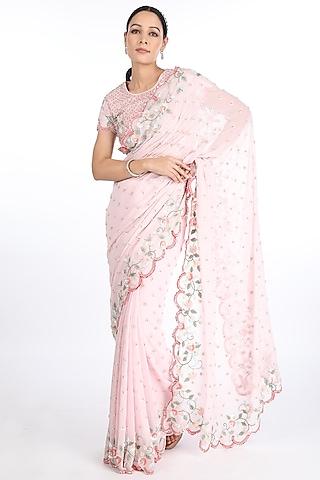 light pink sequins embroidered saree set