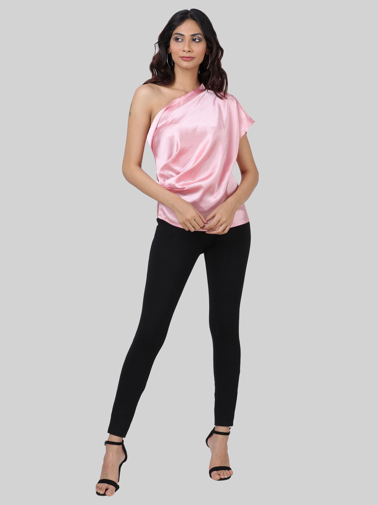 light pink shiny satin ruched top