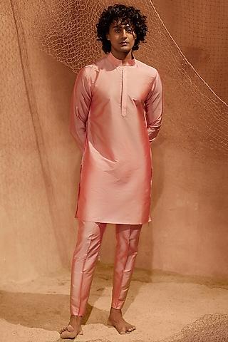 light pink silk handcrafted tagai kurta set