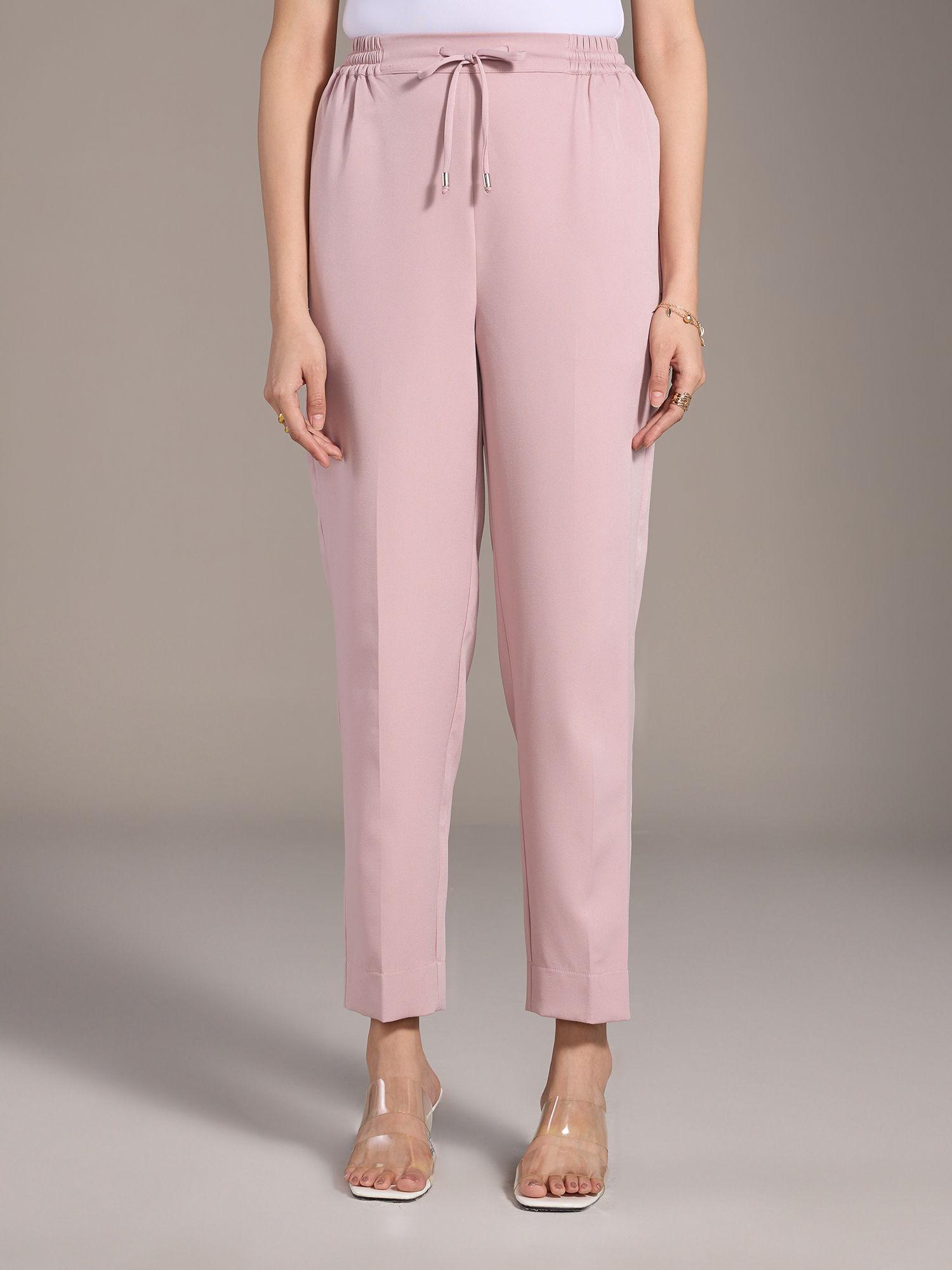 light pink solid high waist elastic jogger pants