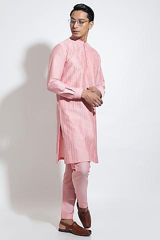 light pink spun cotton embroidered kurta set