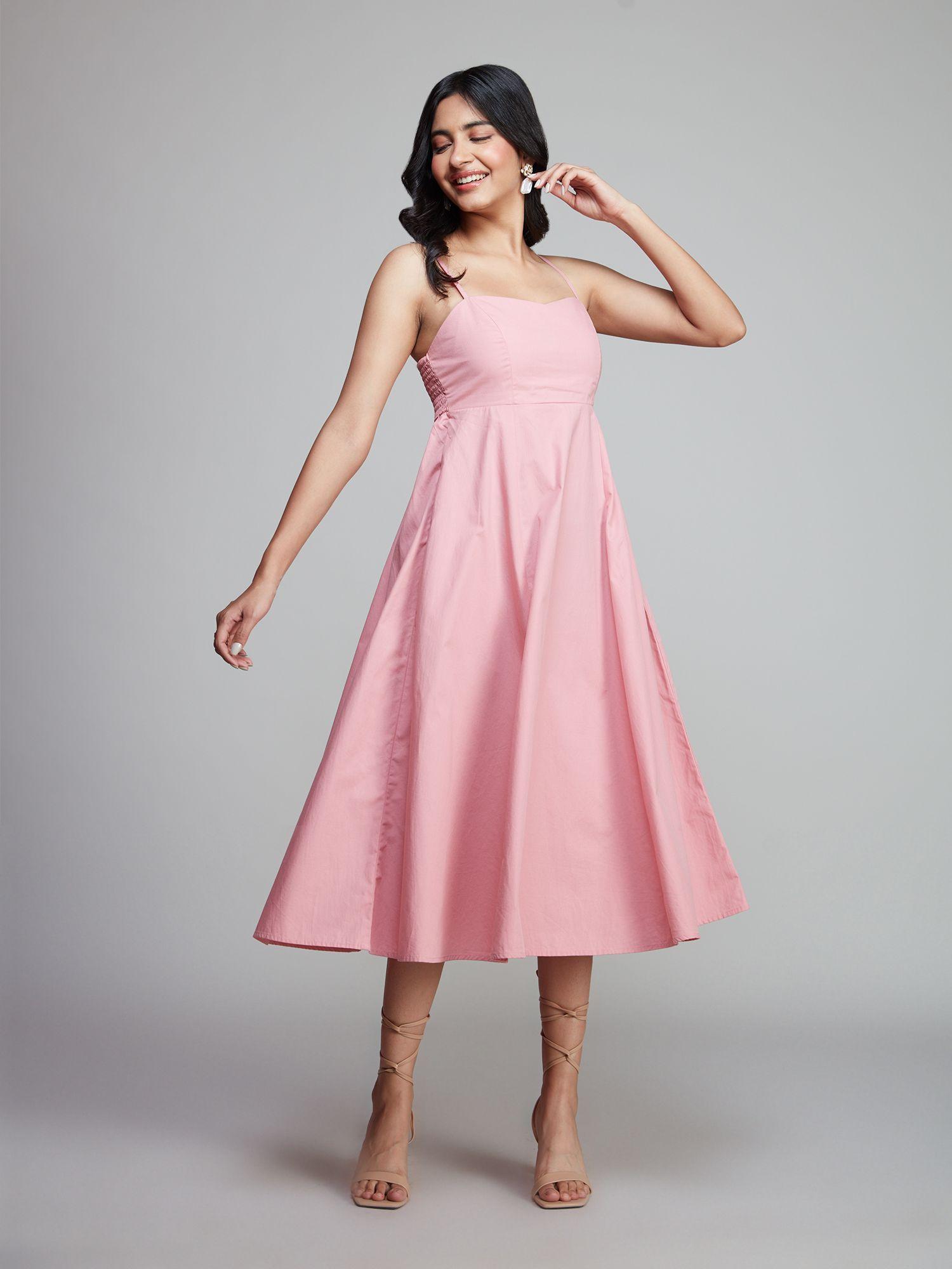 light pink sweetheart solid midi dress