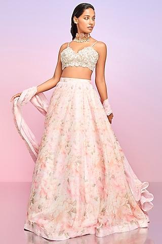 light pink tabby silk floral printed lehenga set