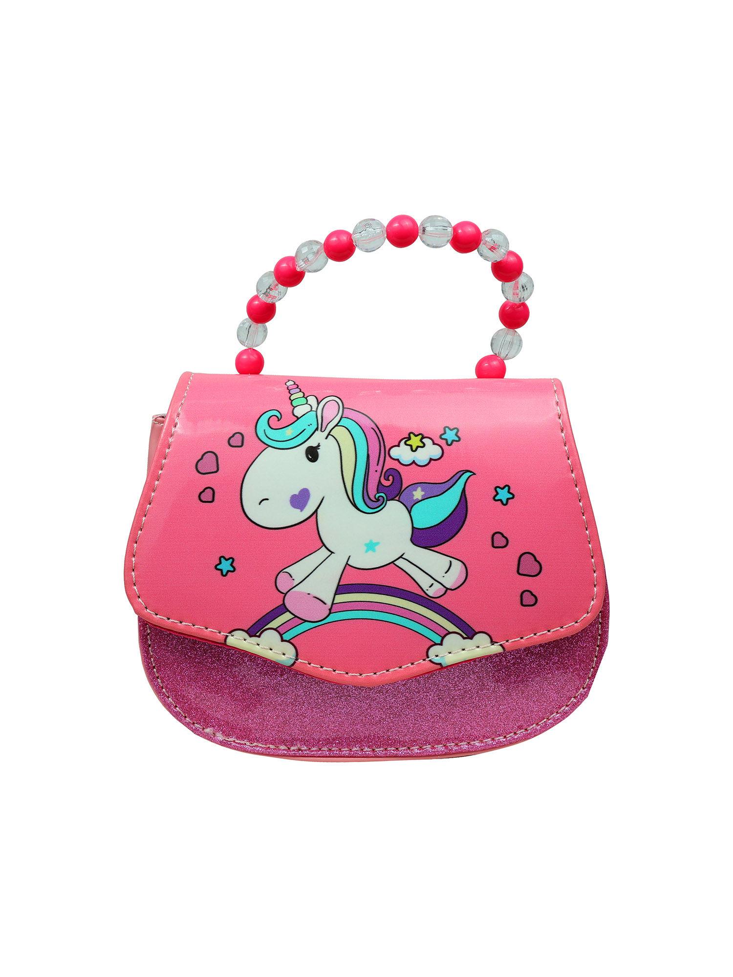 light pink unicorn beaded handle sling bag
