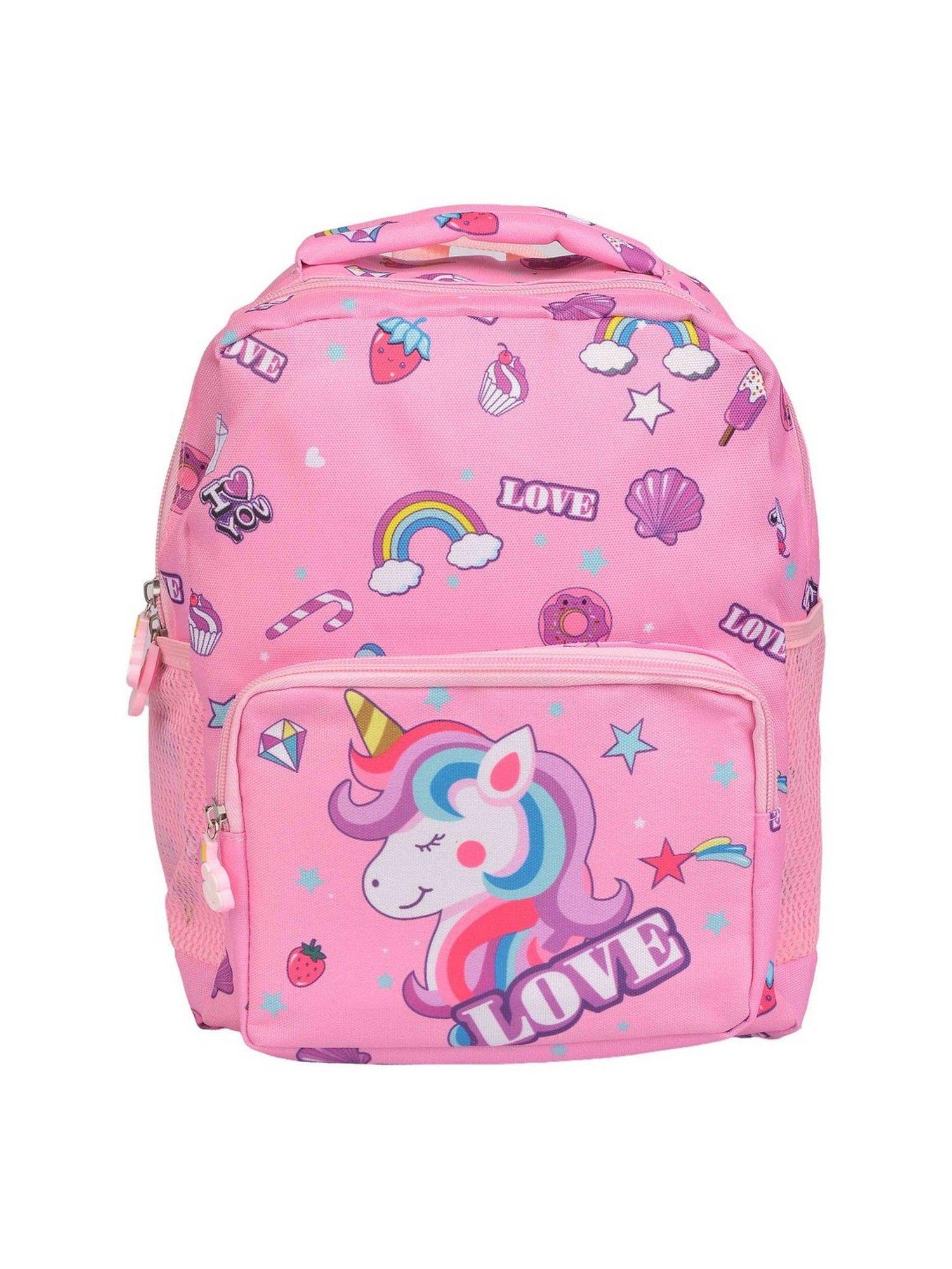 light pink unicorn printed backpack for kids