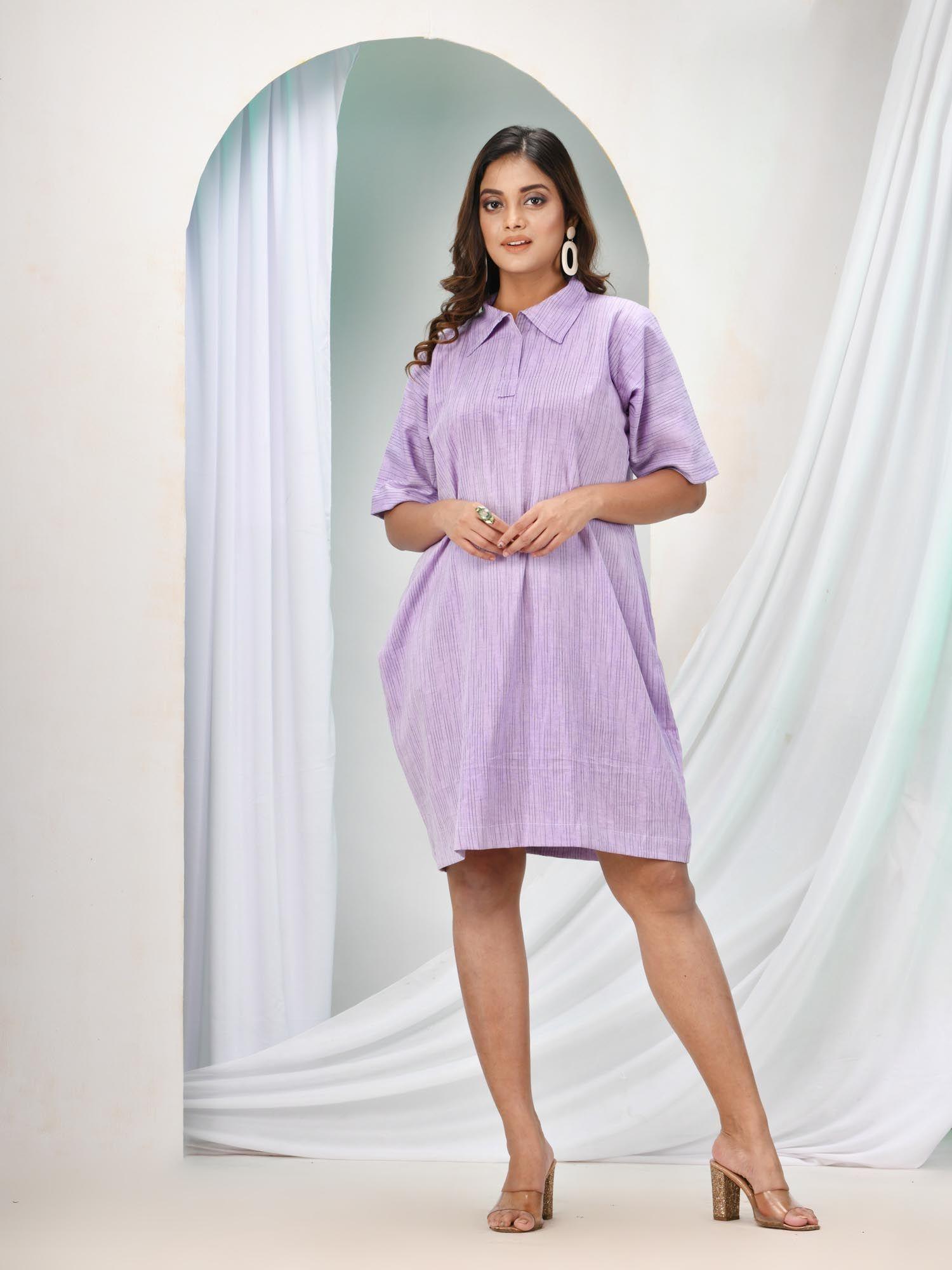 light purple cotton bengal handwoven one piece dress