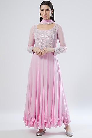 light purple embroidered anarkali set