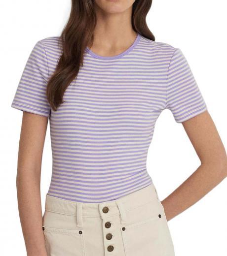 light purple striped crew neck t-shirt