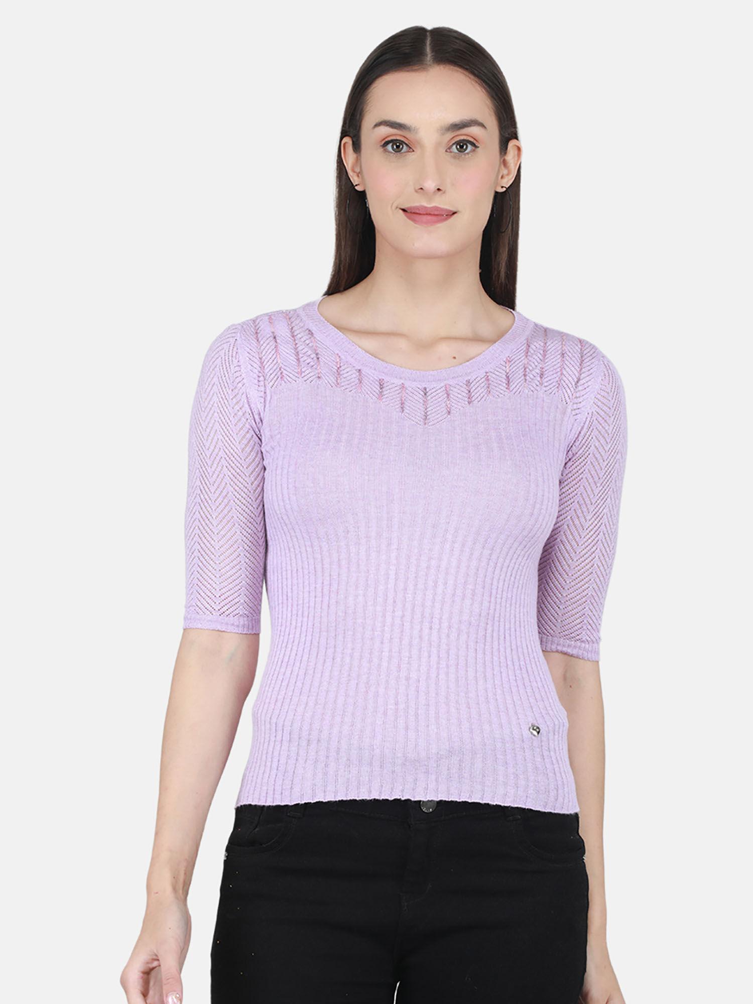 light purple textured round neck top