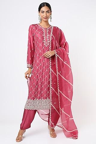 light red pure silk kurta set