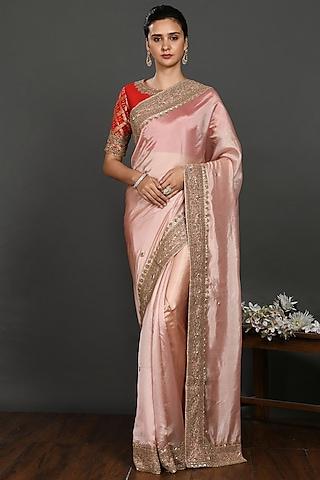 light rose embroidered saree set