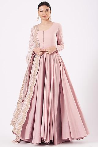 light rose pink chanderi anarkali set