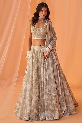 light sage chanderi floral printed lehenga set