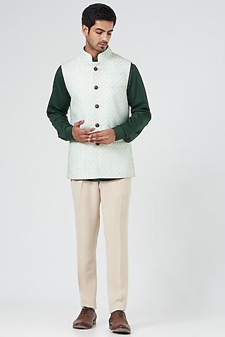 light sea green nehru jacket in cotton silk