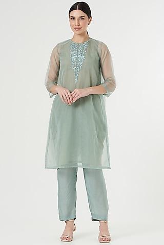light turquoise embroidered kurta set
