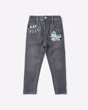 light-wash jeans with applique