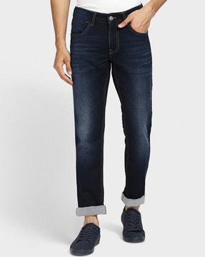 light-wash mid-rise jeans