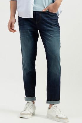 light wash blended fabric regular fit men's jeans - blue