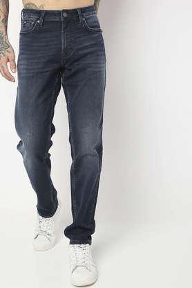 light wash blended fabric relaxed fit men's jeans - blue