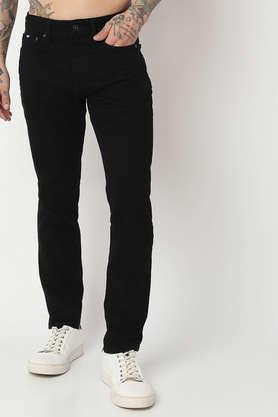 light wash blended fabric skinny fit men's jeans - black