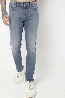 light wash blended fabric skinny fit men's jeans - blue