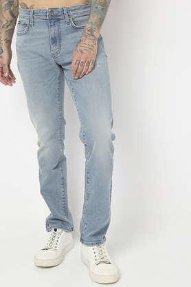 light wash blended fabric slim fit men's jeans - blue