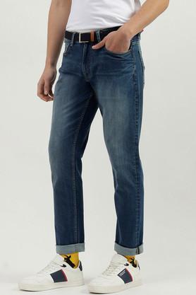 light wash blended fabric slim fit men's jeans - blue