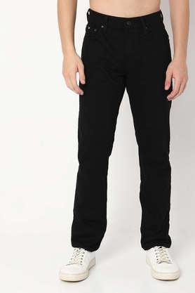 light wash blended fabric straight fit men's jeans - black