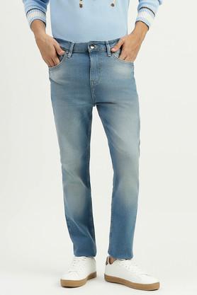 light wash cotton regular fit men's jeans - blue