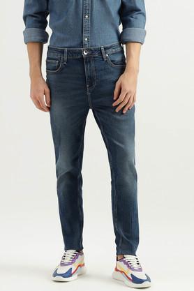 light wash cotton regular fit men's jeans - blue