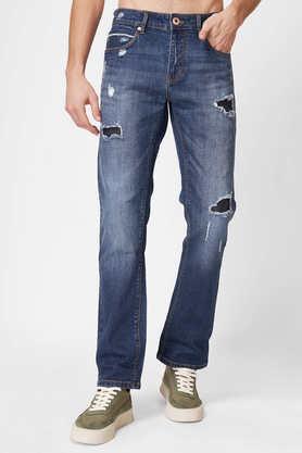 light wash cotton regular fit men's jeans - blue