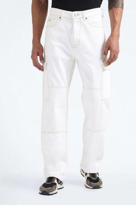 light wash cotton relaxed fit men's jeans - white