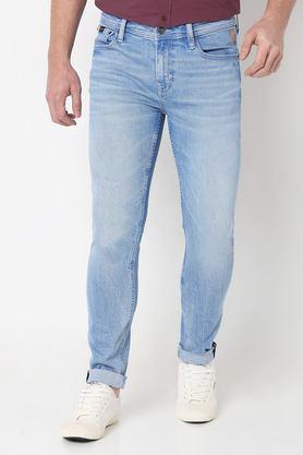 light wash cotton skinny fit men's jeans - blue