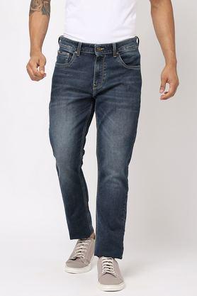 light wash cotton slim fit men's jeans - dark blue