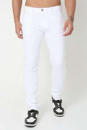 light wash cotton straight fit men's jeans - white