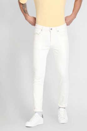 light wash cotton stretch tapered fit men's jeans - white
